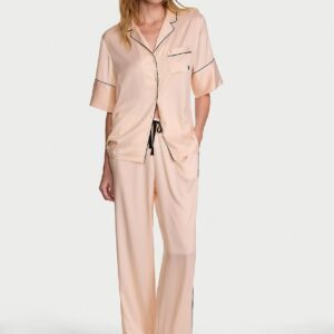 signature satin short sleeve long pajama set