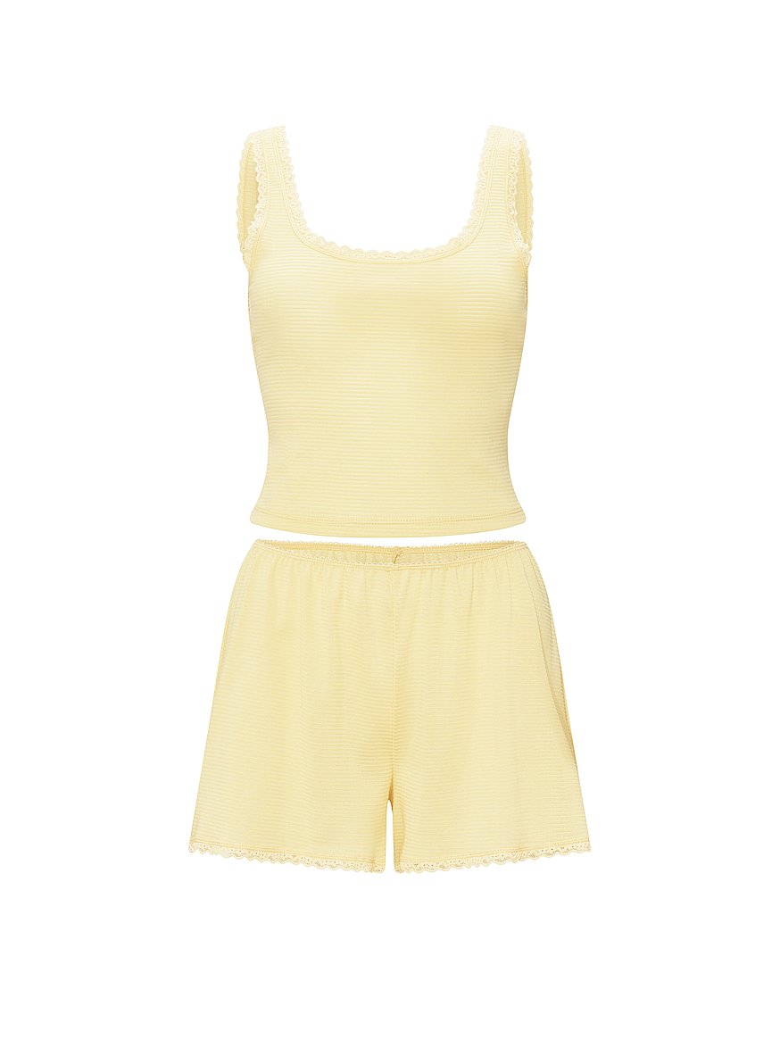 cotton shadow stripe cropped tank & shorts set cotton shadow stripe cropped tank & shorts set