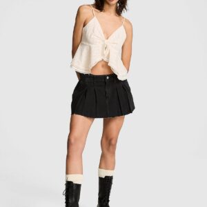 high low lace trim ruﬄe cami