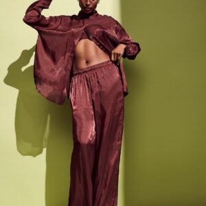 luxe sheer satin wide leg pant