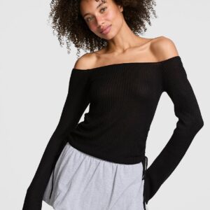 side ruched off the shoulder sweater