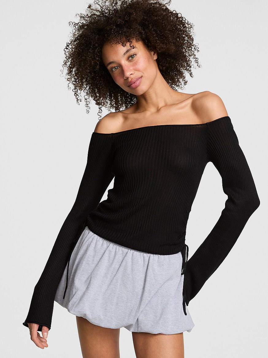 side ruched off the shoulder sweater side ruched off the shoulder sweater