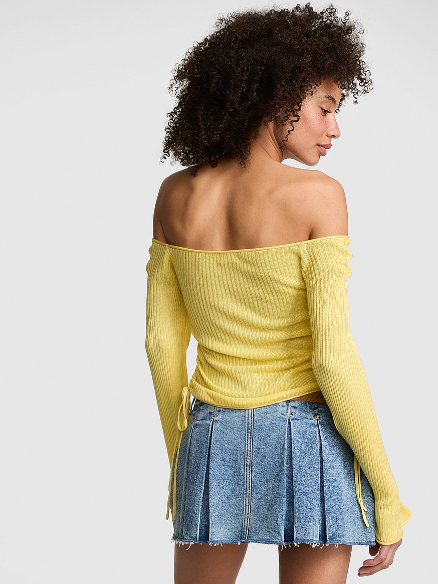 side ruched off the shoulder sweater side ruched off the shoulder sweater