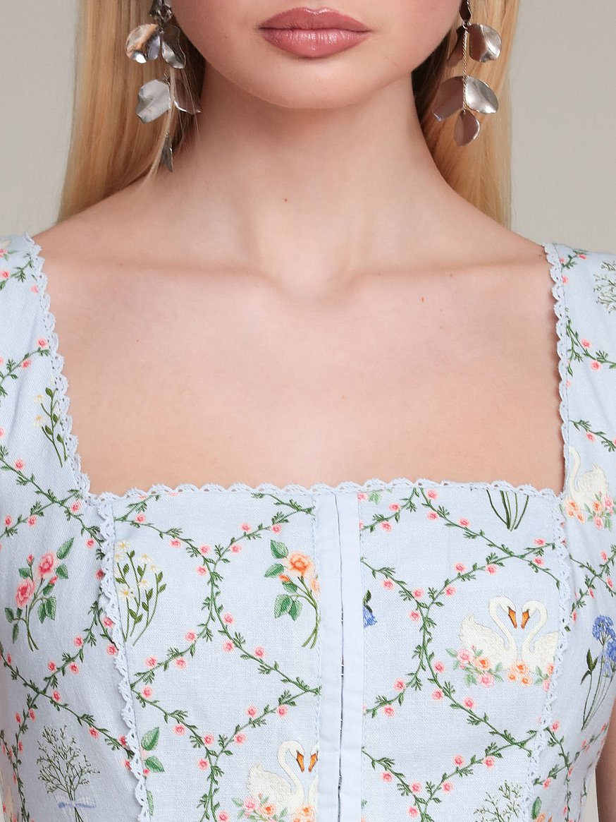 floral lattice linen blend midi dress floral lattice linen blend midi dress