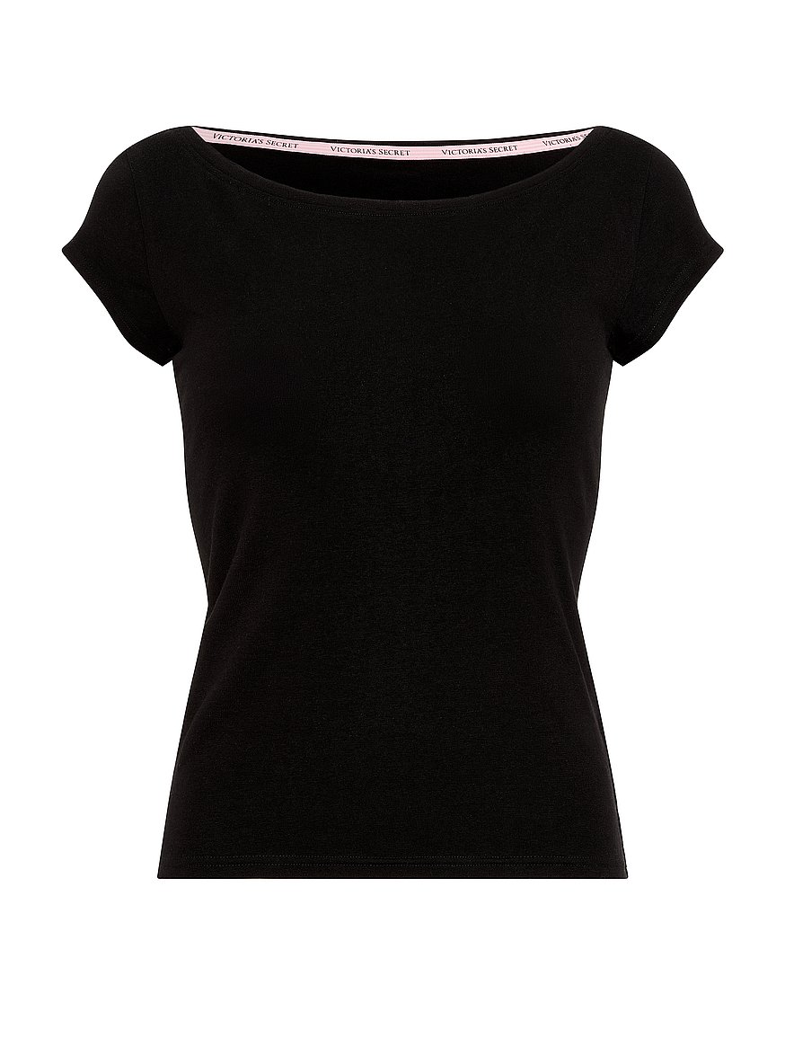 stretch cotton fitted boatneck tee stretch cotton fitted boatneck tee