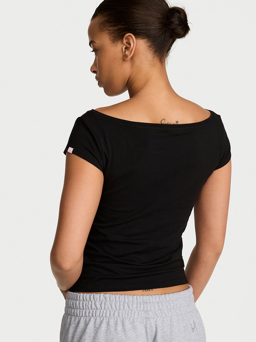 stretch cotton fitted boatneck tee stretch cotton fitted boatneck tee