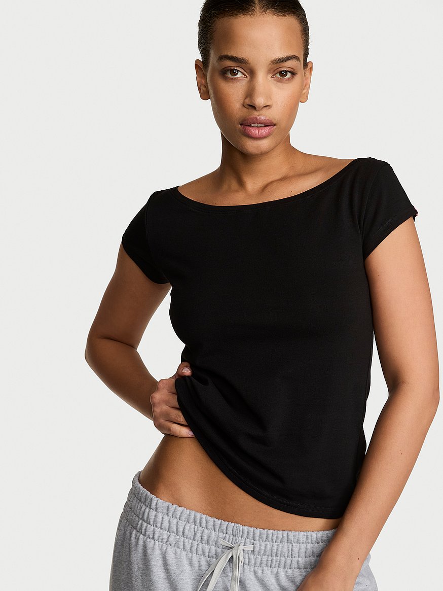 stretch cotton fitted boatneck tee stretch cotton fitted boatneck tee