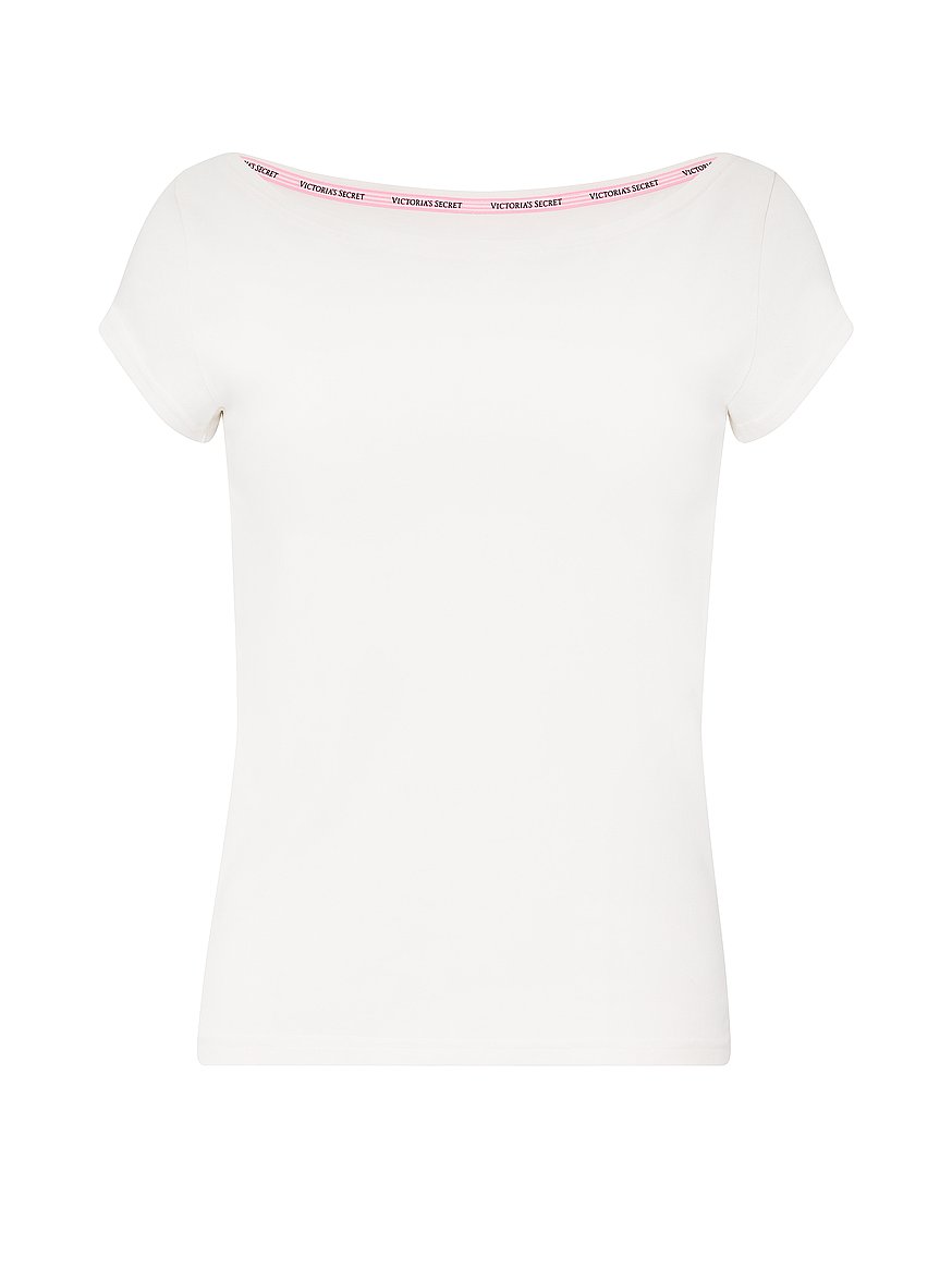 stretch cotton fitted boatneck tee stretch cotton fitted boatneck tee