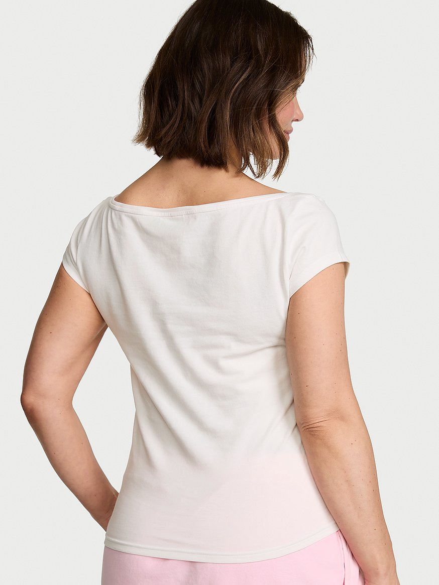 stretch cotton fitted boatneck tee stretch cotton fitted boatneck tee