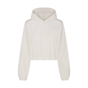 woven cotton cropped zip up jacket