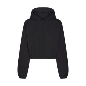 woven cotton cropped zip up jacket