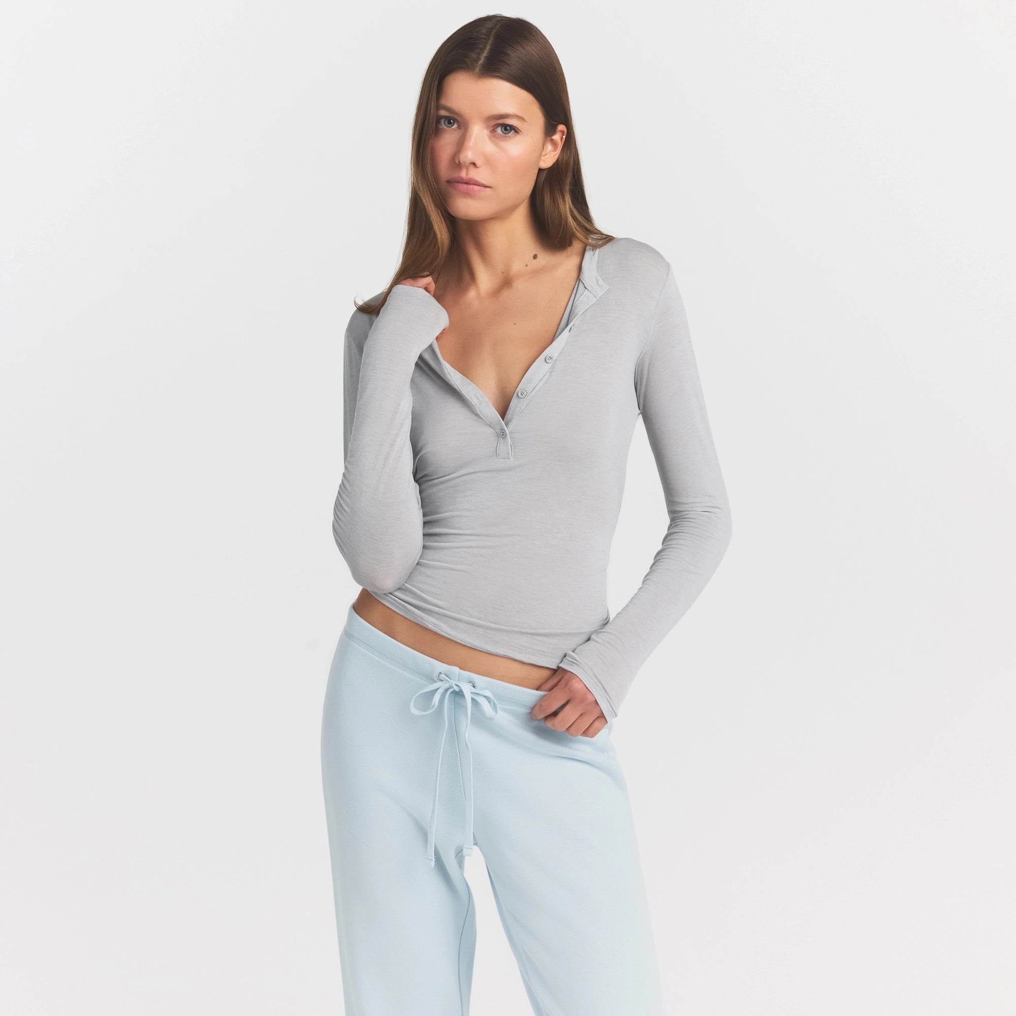 sheer modal crewneck henley sheer modal crewneck henley