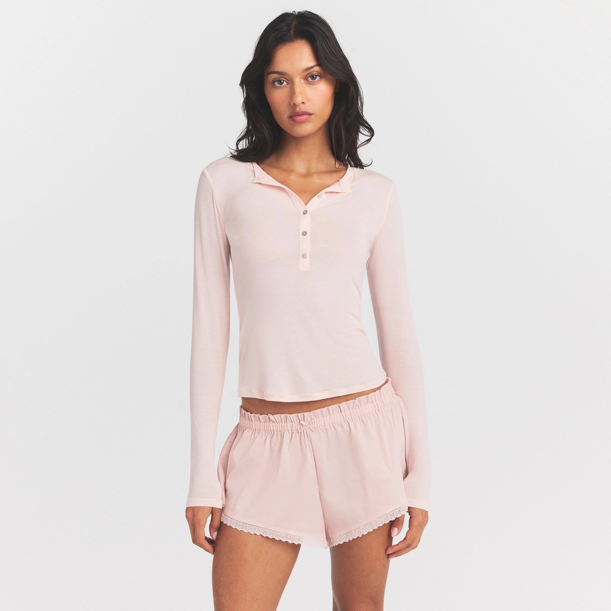 sheer modal crewneck henley sheer modal crewneck henley