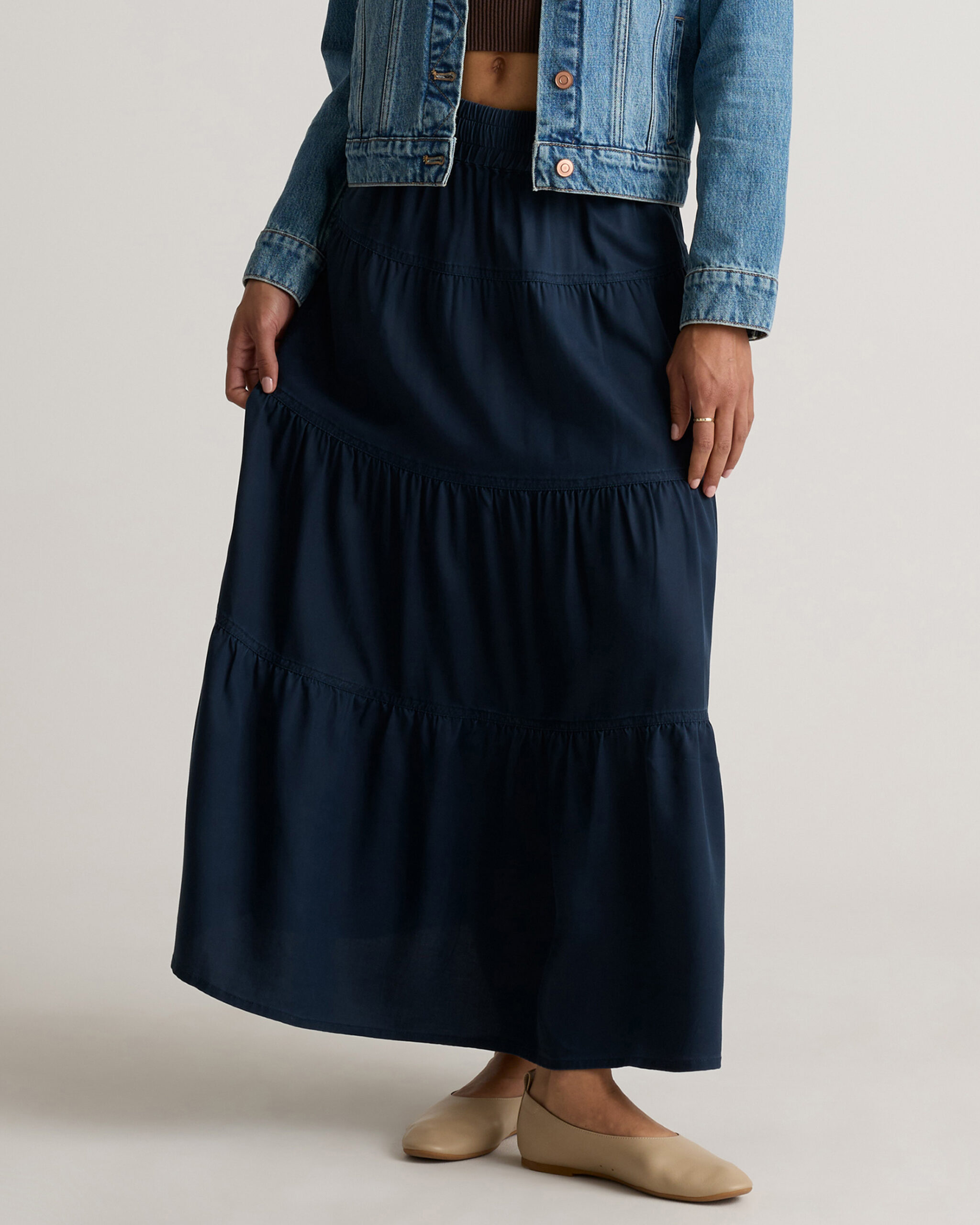 Многоярусная макси юбка из тенселя vintage wash Многоярусная макси юбка из тенселя vintage wash