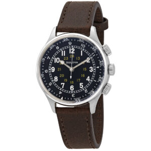bulova a 15 pilot automatic black dial brown leather men's watch 96a245