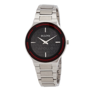 bulova apollo quartz black dial men's watch 96a296