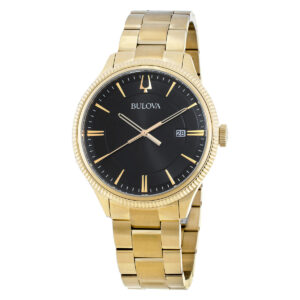 bulova classic quartz black dial men's watch 97b228
