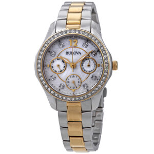bulova crystal mother of pearl dial two tone ladies watch 98n114