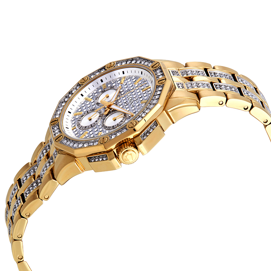 bulova crystal silver dial yellow gold tone men's watch 98c126 bulova crystal silver dial yellow gold tone men's watch 98c126