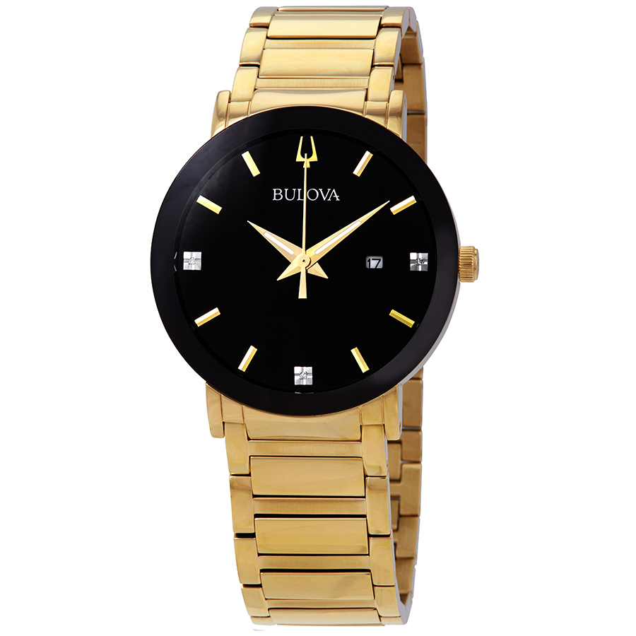 bulova diamond black dial yellow gold tone men's watch 97d116 bulova diamond black dial yellow gold tone men's watch 97d116