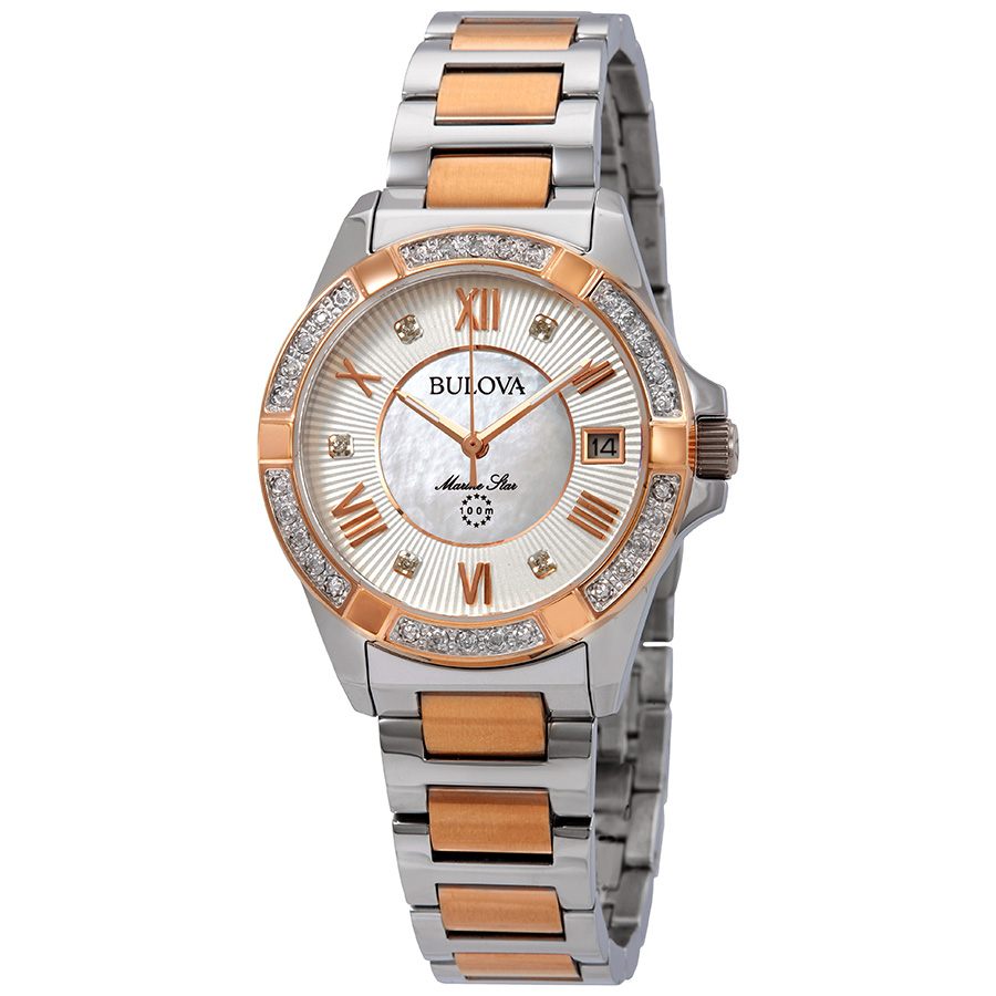 bulova marine star diamond white mother of pearl dial ladies watch 98r234 bulova marine star diamond white mother of pearl dial ladies watch 98r234