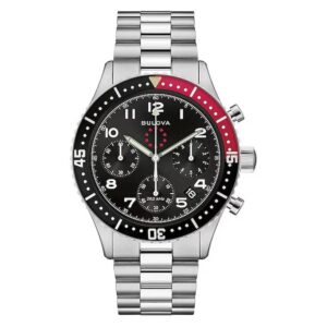 bulova marine star heritage chronograph quartz black dial men's watch 98b451
