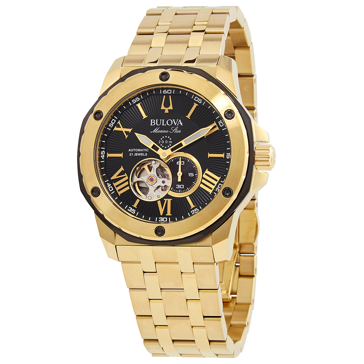 bulova marine star automatic black dial men's watch 98a273 bulova marine star automatic black dial men's watch 98a273