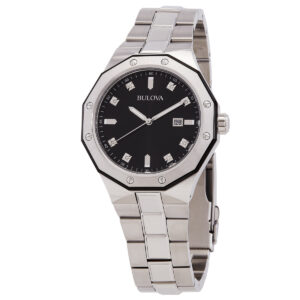 bulova men's marine star diamond accented stainless steel bracelet watch 98d103