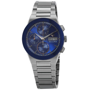 bulova millennia chronograph quartz blue dial men's watch 98c143