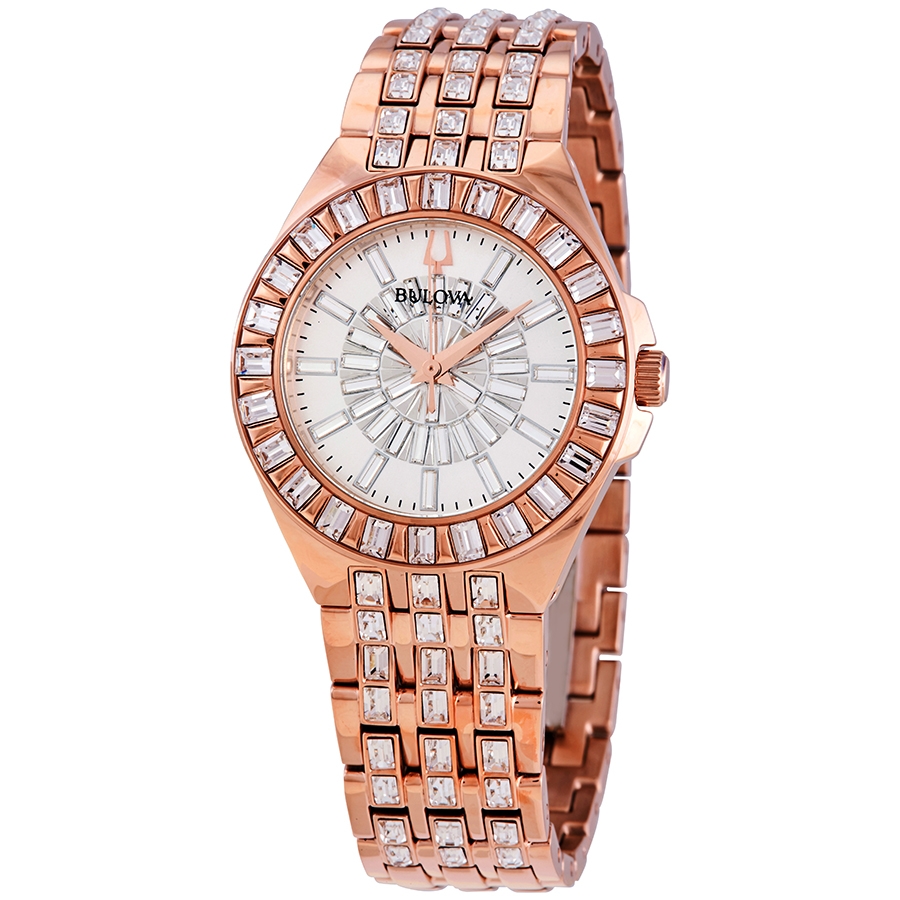 bulova phantom rose gold tone baguette swarovski crystal ladies watch 98l268 bulova phantom rose gold tone baguette swarovski crystal ladies watch 98l268