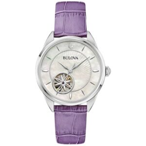 bulova sutton automatic floral open heart dial ladies watch 96l339
