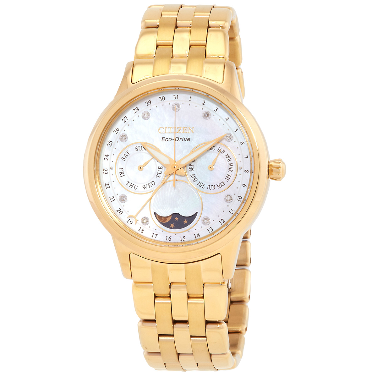 citizen calendrier moon phase diamond white mother of pearl dial ladies watch fd0002 57d citizen calendrier moon phase diamond white mother of pearl dial ladies watch fd0002 57d