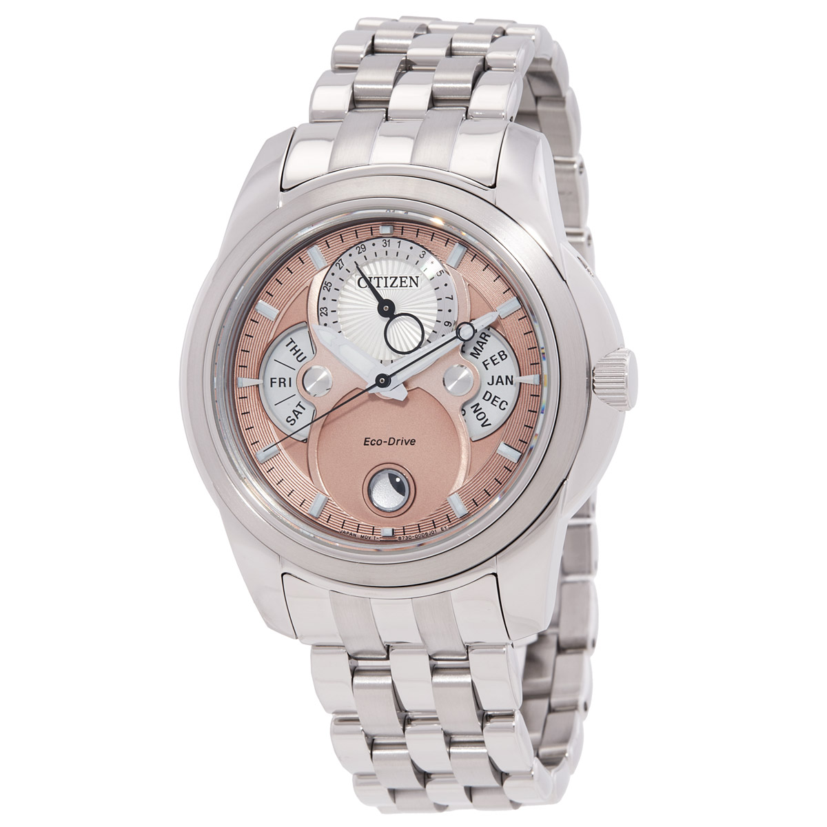 citizen calendrier moon phase eco drive salmon dial watch bu0080 52x citizen calendrier moon phase eco drive salmon dial watch bu0080 52x