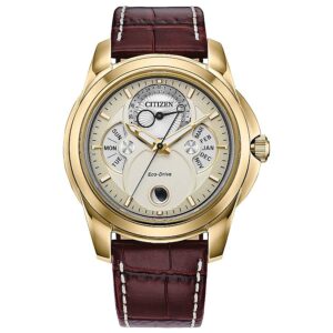 citizen calendrier moon phase gold dial men's watch bu0082 06p