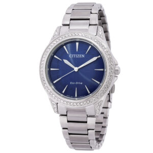 citizen classic eco drive crystal blue dial ladies watch em0940 54l