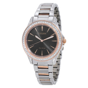 citizen crystal black dial ladies watch em0946 58e