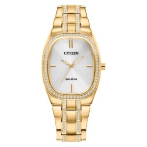 citizen crystal eco drive silver dial ladies watch em1082 50a