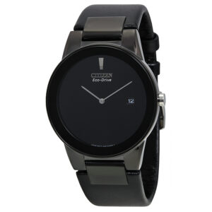 citizen eco drive axiom black dial black leather men's watch au1065 07e