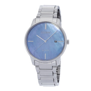 citizen eco drive blue mother of pearl dial stainless steel men's watch bm7520 88n