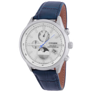 citizen eco drive radio controlled moon phase white dial men's watch by1030 09a