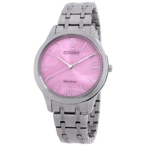 citizen elegance eco drive pink dial ladies watch em0411 71x