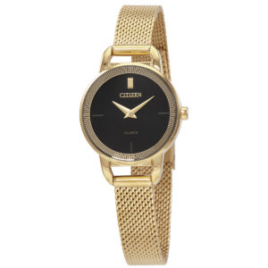 citizen gold tone stainless quartz black dial ladies watch ez7002 54e