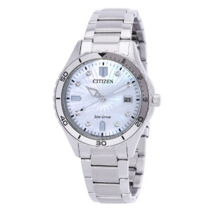 citizen marine lady eco drive crystal mother of pearl dial watch fe6170 88d