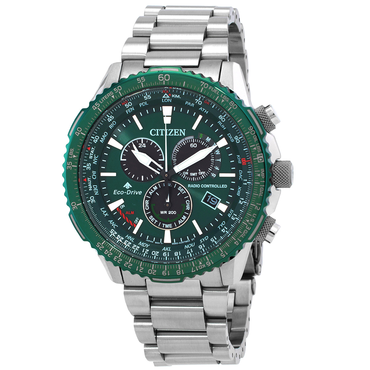 citizen promaster air a t world time chronograph gmt green dial men's watch cb5004 59w citizen promaster air a t world time chronograph gmt green dial men's watch cb5004 59w