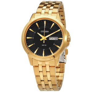 citizen quartz black dial gold tone men's watch bf2013 56e
