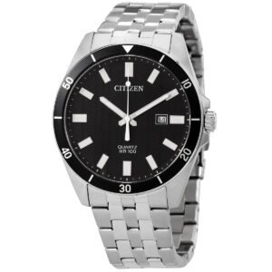 citizen quartz black dial stainless steel men's watch bi5050 54e