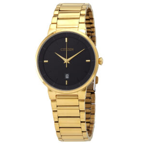 citizen quartz black dial yellow gold tone men's watch bi5012 53e