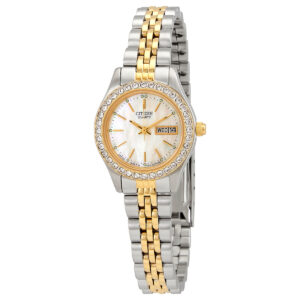 citizen quartz crystal mother of pearl dial ladies watch eq0534 50d