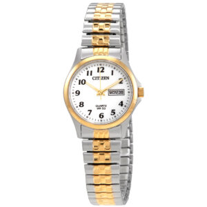 citizen quartz white dial stainless steel expansion ladies watch eq2004 95a