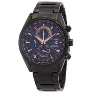 citizen radio controlled world time chronograph blue sunray dial men's watch at8265 57l
